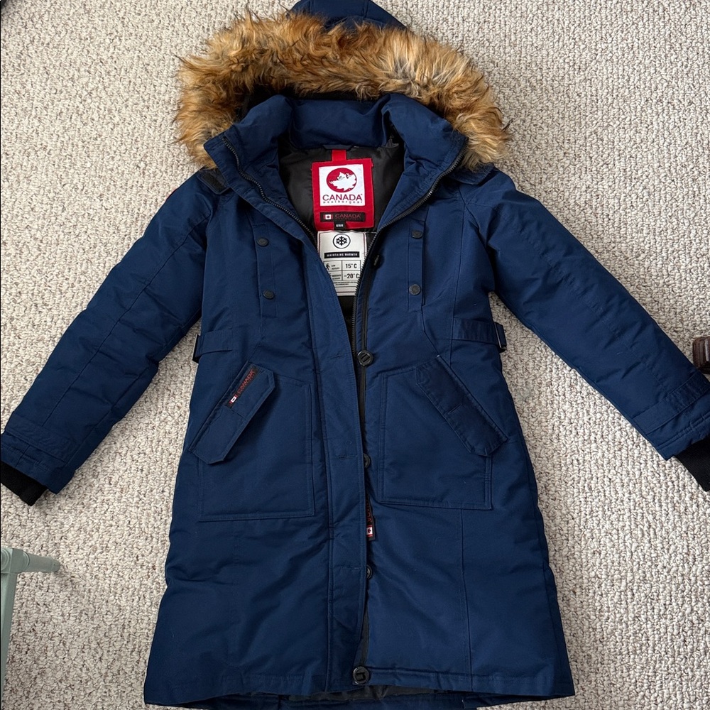 Canada Goose Women’s Navy Blue Parka Coat with Fur Hood